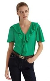 Lauren Ralph Lauren Ruffle-Trim Slub Jersey T-Shirt Reviews - Tops - Women - Macys at Macys